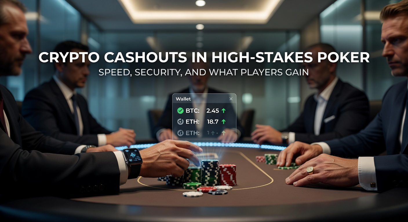 High-stakes poker player at a dimly lit table, smartphone in hand displaying a crypto wallet interface amid stacks of chips