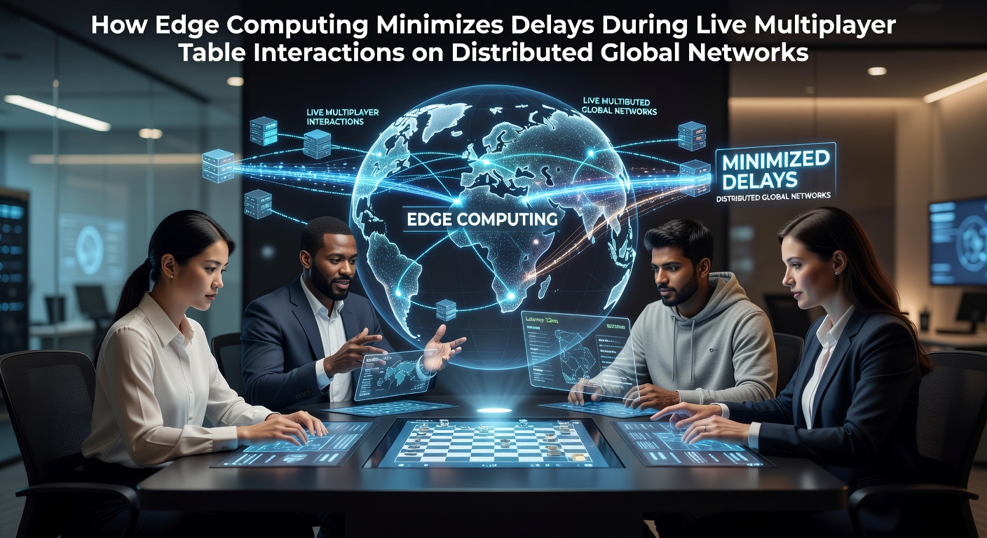 Diagram showing edge computing nodes positioned near global users to reduce latency in real-time table interactions across distributed networks