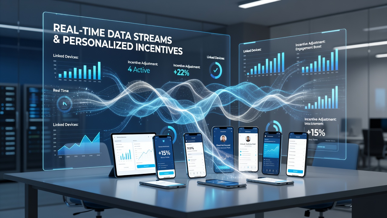 Analytics dashboard displaying synchronized player data and adaptive reward allocations across devices