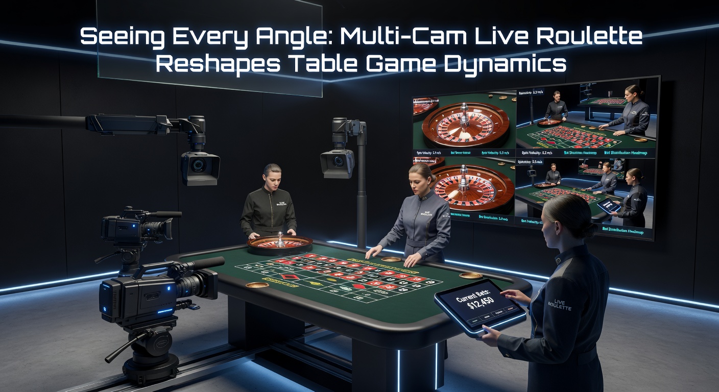 Split-screen player interface displaying multiple live roulette camera angles, from wheel close-up to full table overview, enhancing immersion during a high-stakes spin
